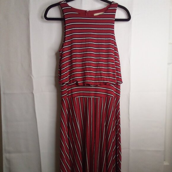 Loft Dress Women XS Sleeveless Soft Stretch Stripe Red Black - Picture 1 of 15